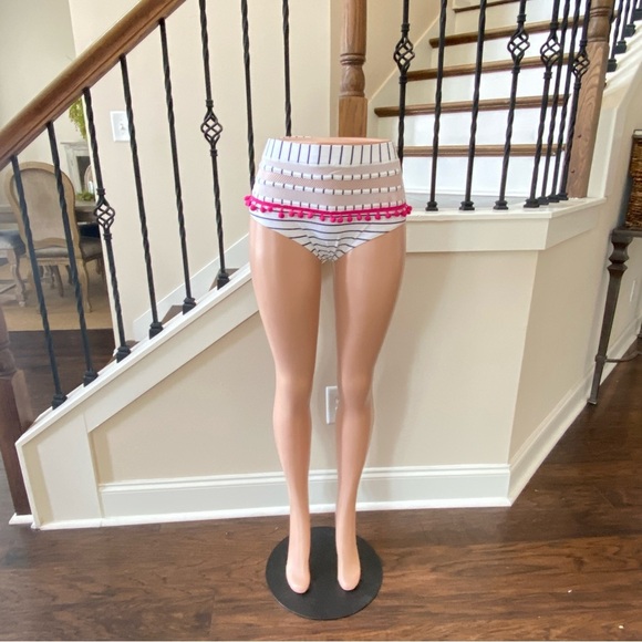 Navy and White Striped Bikini Tasseled Bottoms, size Medium - Picture 3 of 10